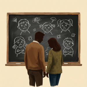 Ilustración de la obra de teatro escolar "cOSAS DE nIÑOS" para Educación Primaria.