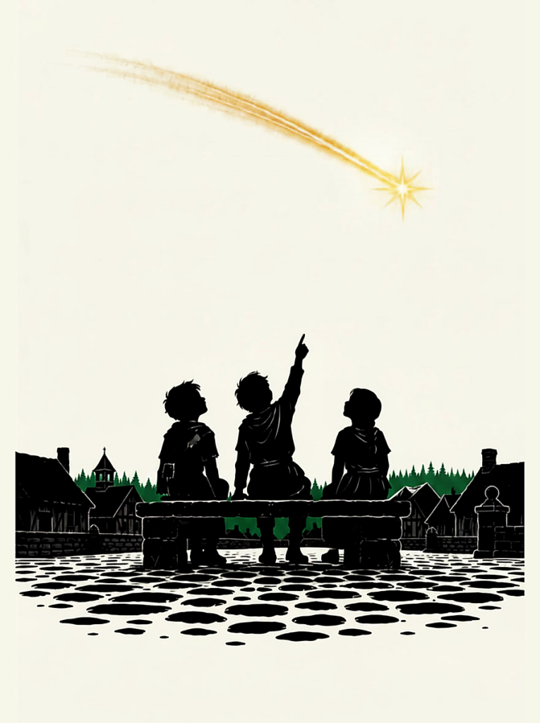 Ilustración de la obra de teatro escolar "La Estrella Caída" para Educación Primaria.